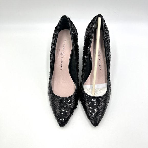 Chinese Laundry Size 6.5 Black Sequin Point Toe Stiletto Heel Dress Pumps Shoes - Picture 3 of 16